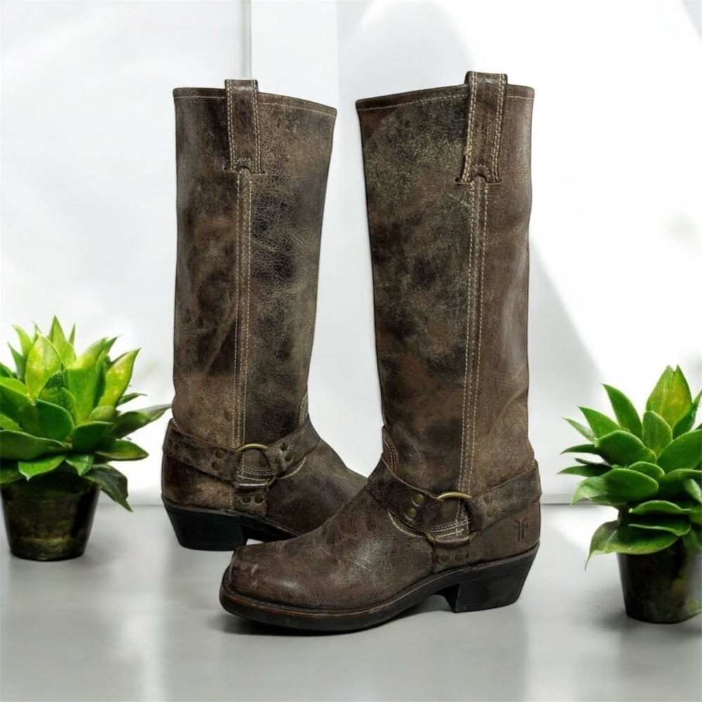 FRYE Harness boots tall 15R Brown Leather Size 6.5 women’s